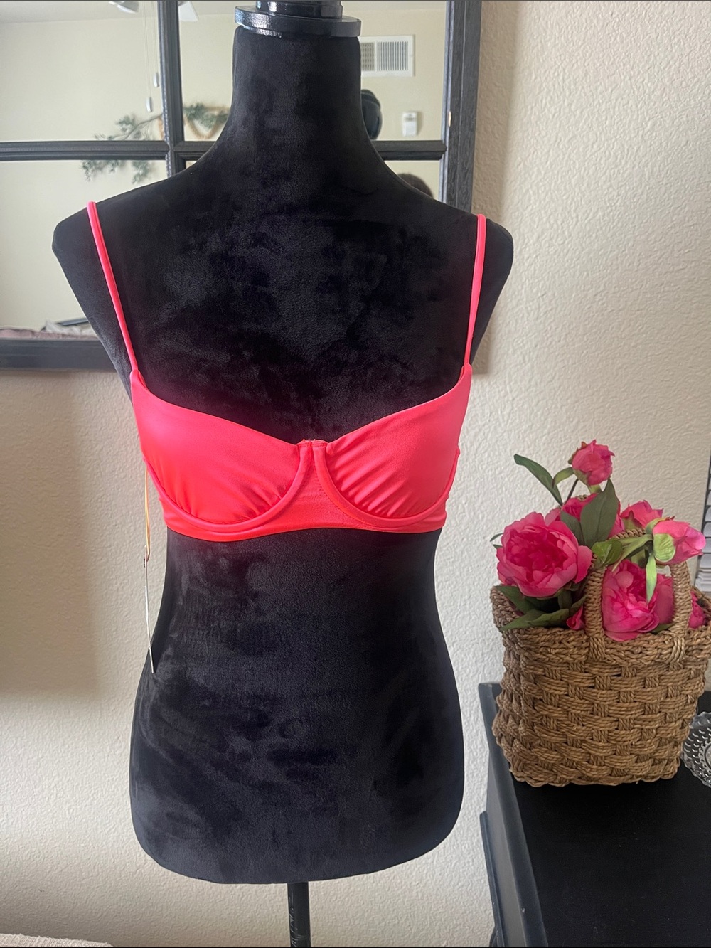Maaji Neon Coral Underwire Bikini Top with Thin Straps